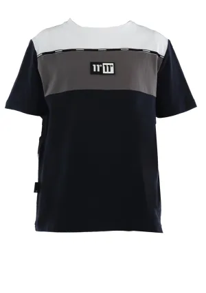 11Degrees Boys Colour Block Short Sleeve Tee, Navy Multi