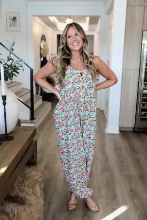 Adora Floral V-Neck Spaghetti Strap Overalls