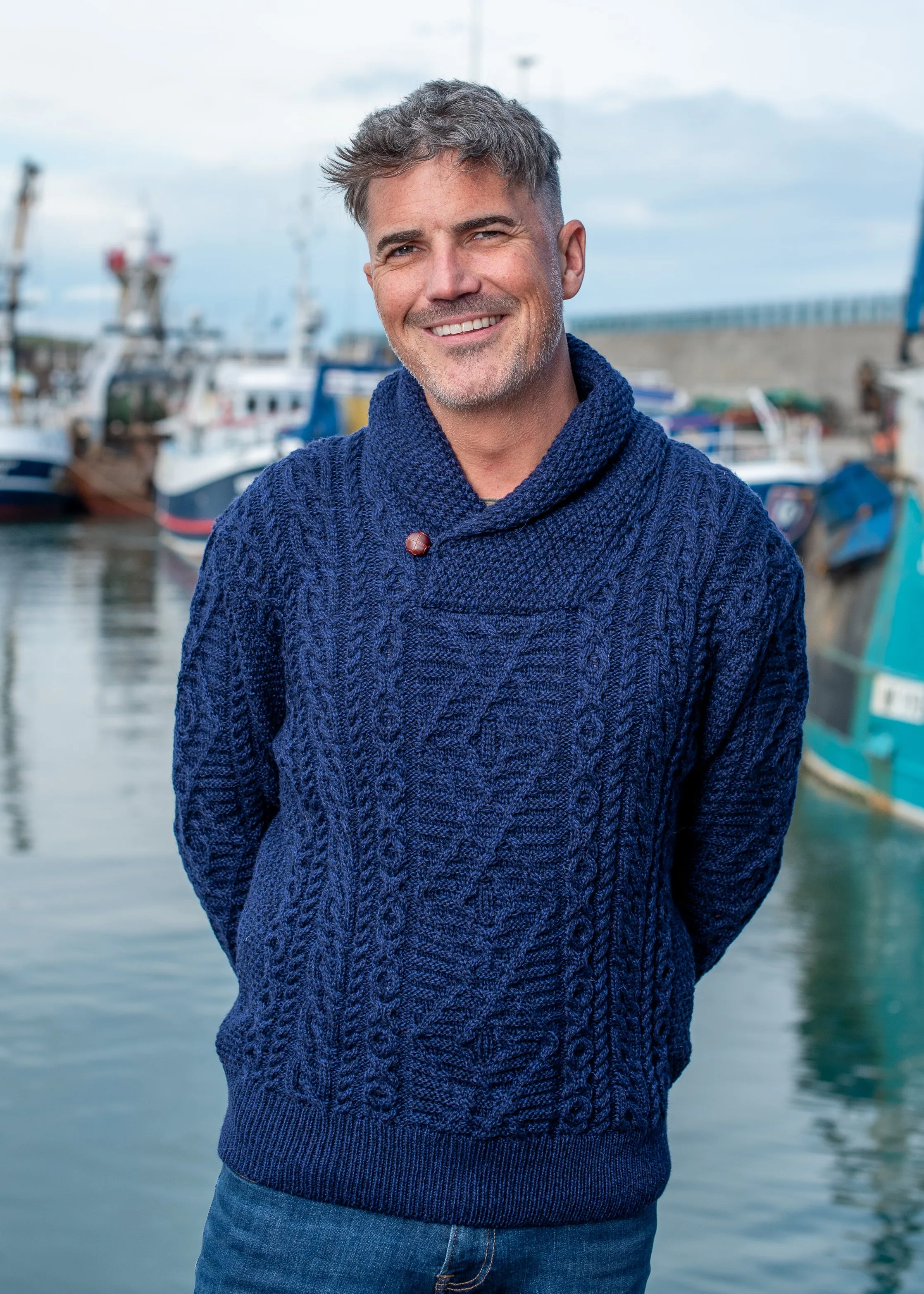 Aran Shawl Neck Sweater | DWB