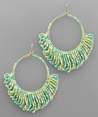 Bead Fan Tassel Oval Earrings