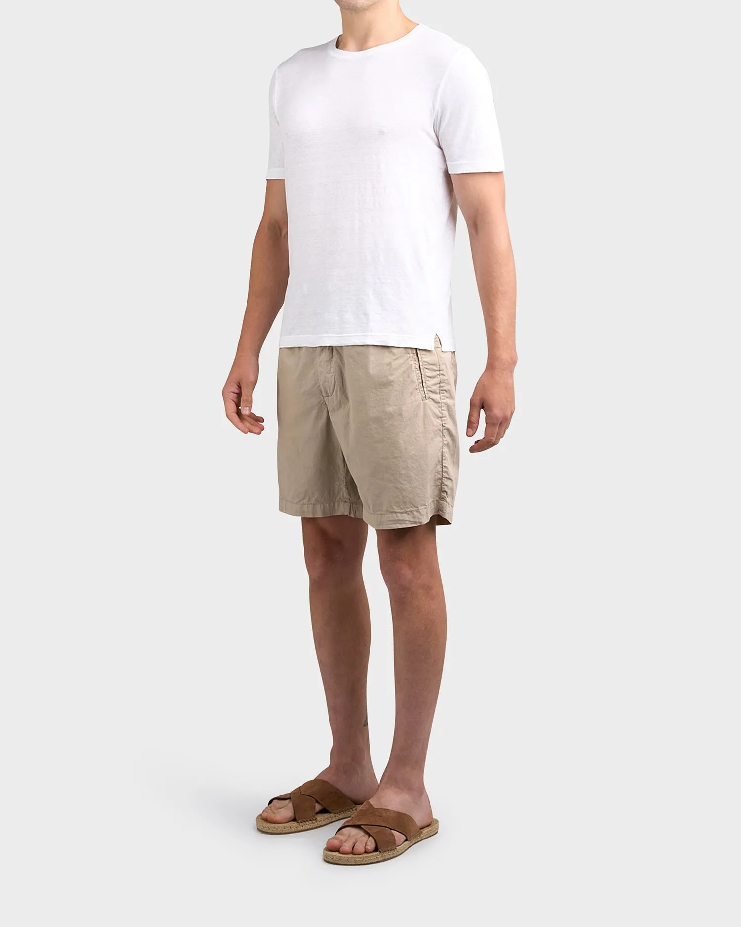 Beige Lightweight Lyocell Cotton Stretch Shorts