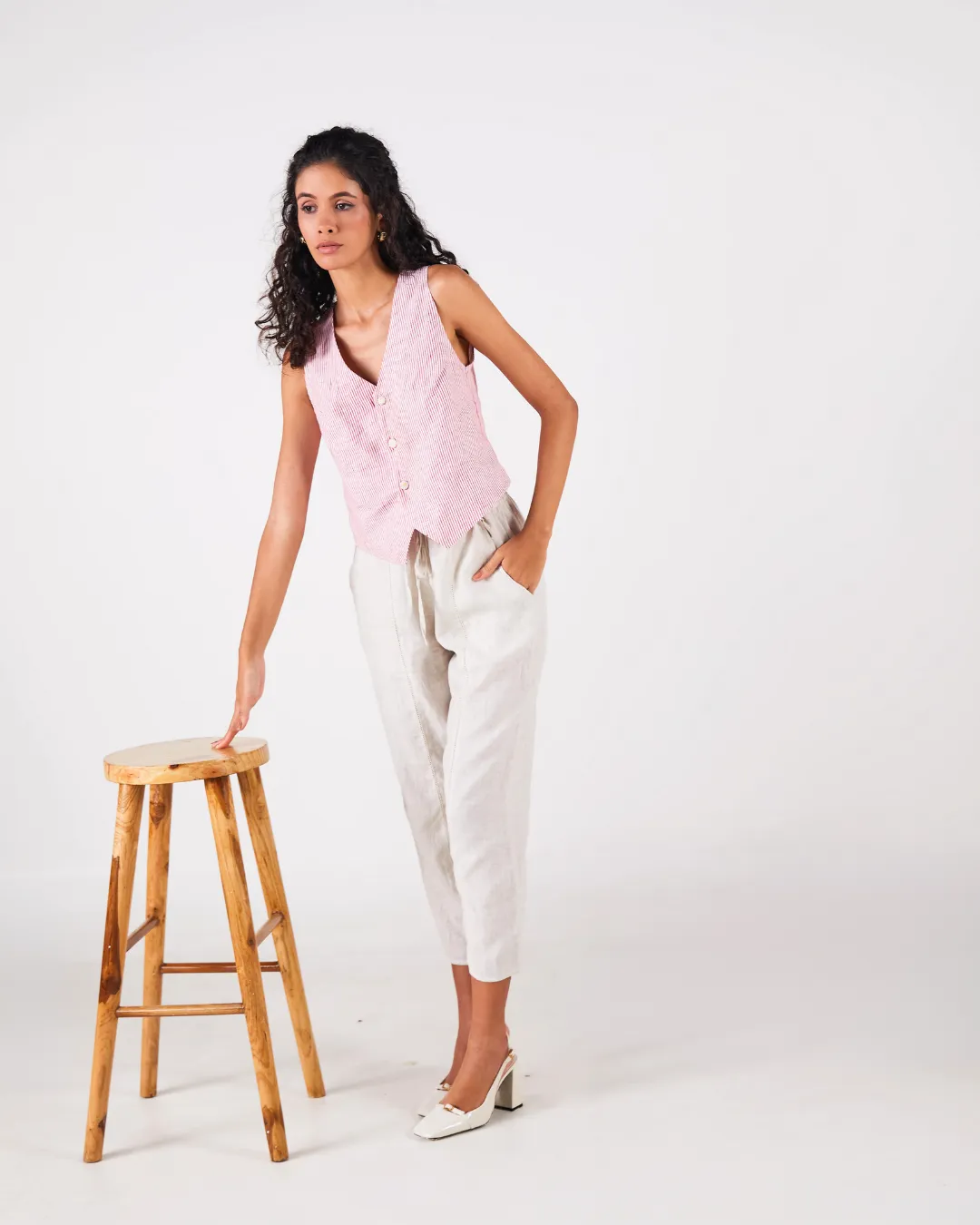 Beige Linen Palazzo with Beading detailing