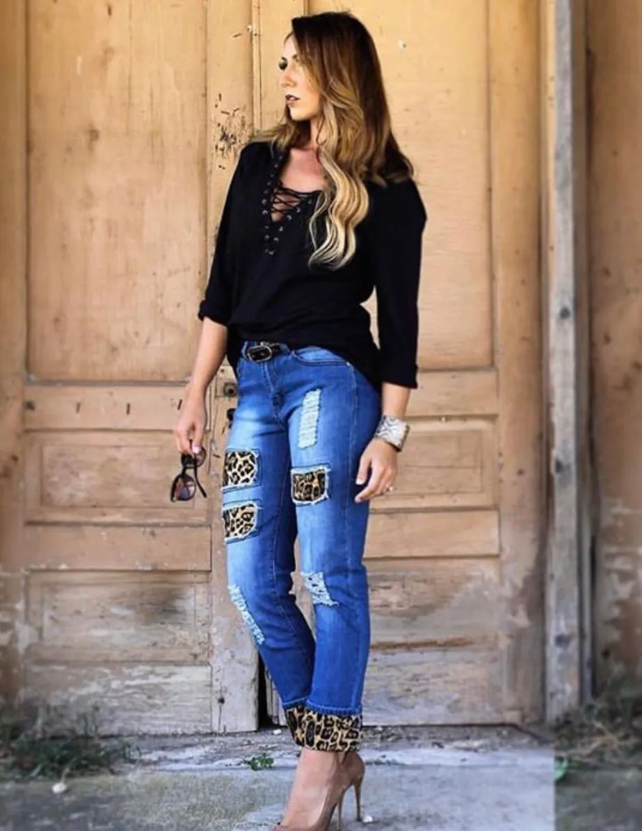 Boyfriend is Back Jeans with Leopard
