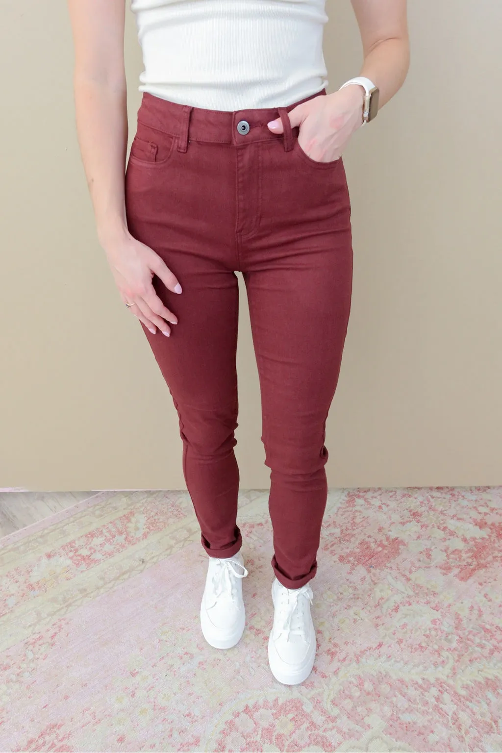 Cabernet Colored Twill Jeans