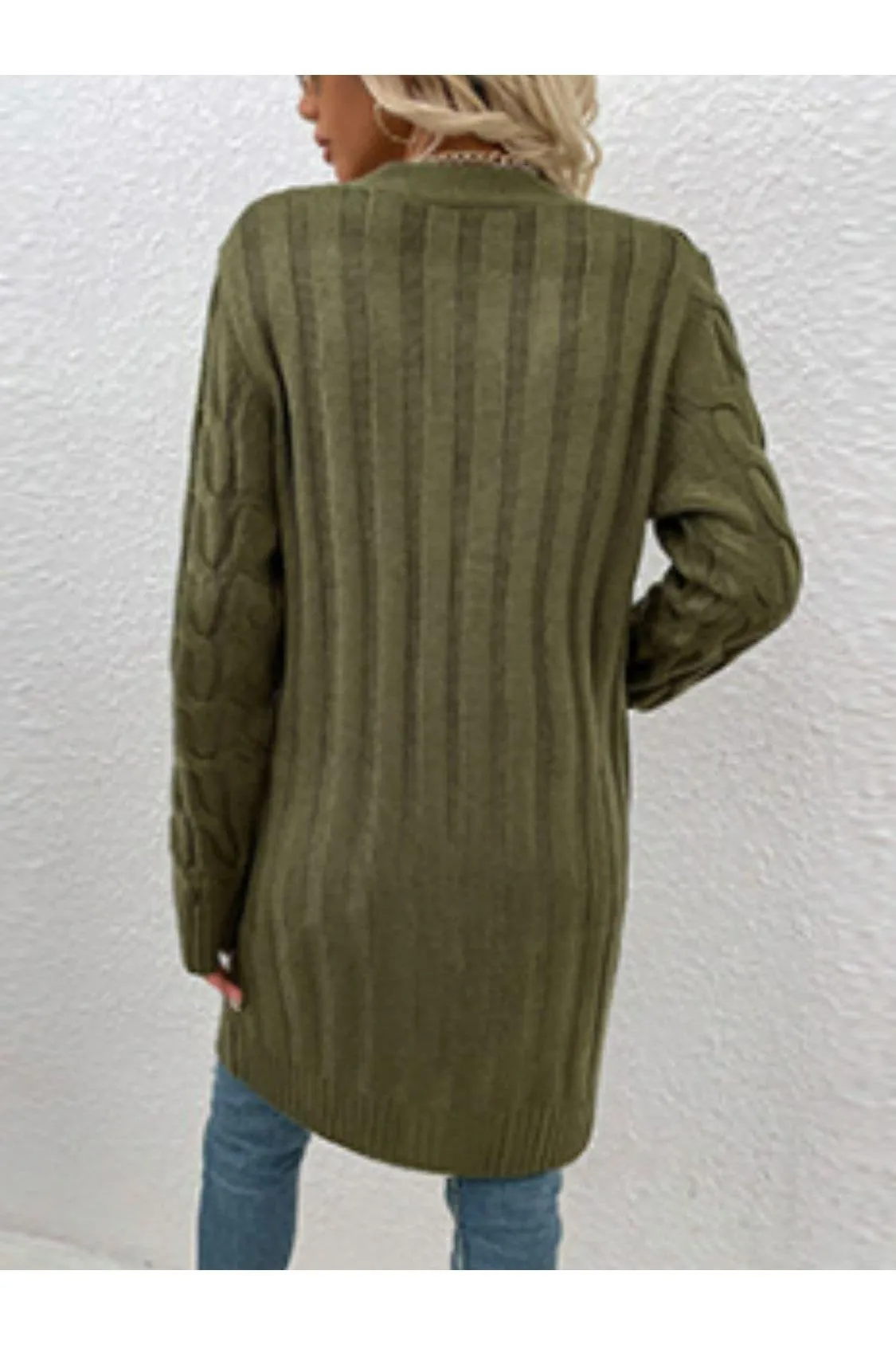 Cable-Knit Button Down Cardigan with Pockets, Multiple Colors