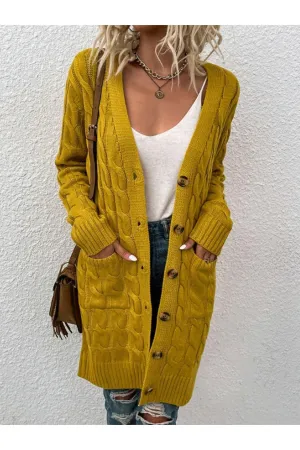 Cable-Knit Button Down Cardigan with Pockets, Multiple Colors