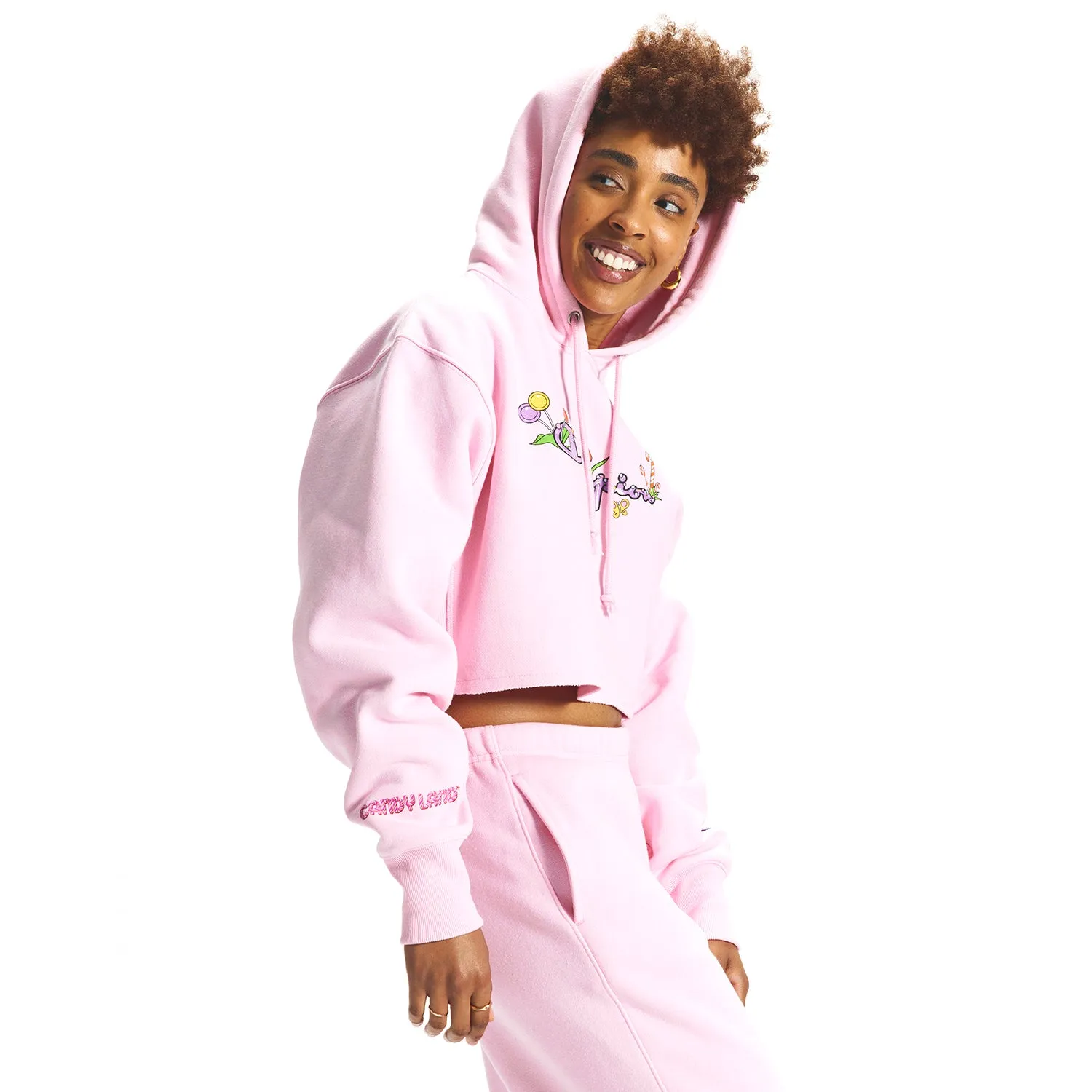 Champion Candy Land Reverse Weave Cropped Cut-Off Women's Hoodie Pink Candy