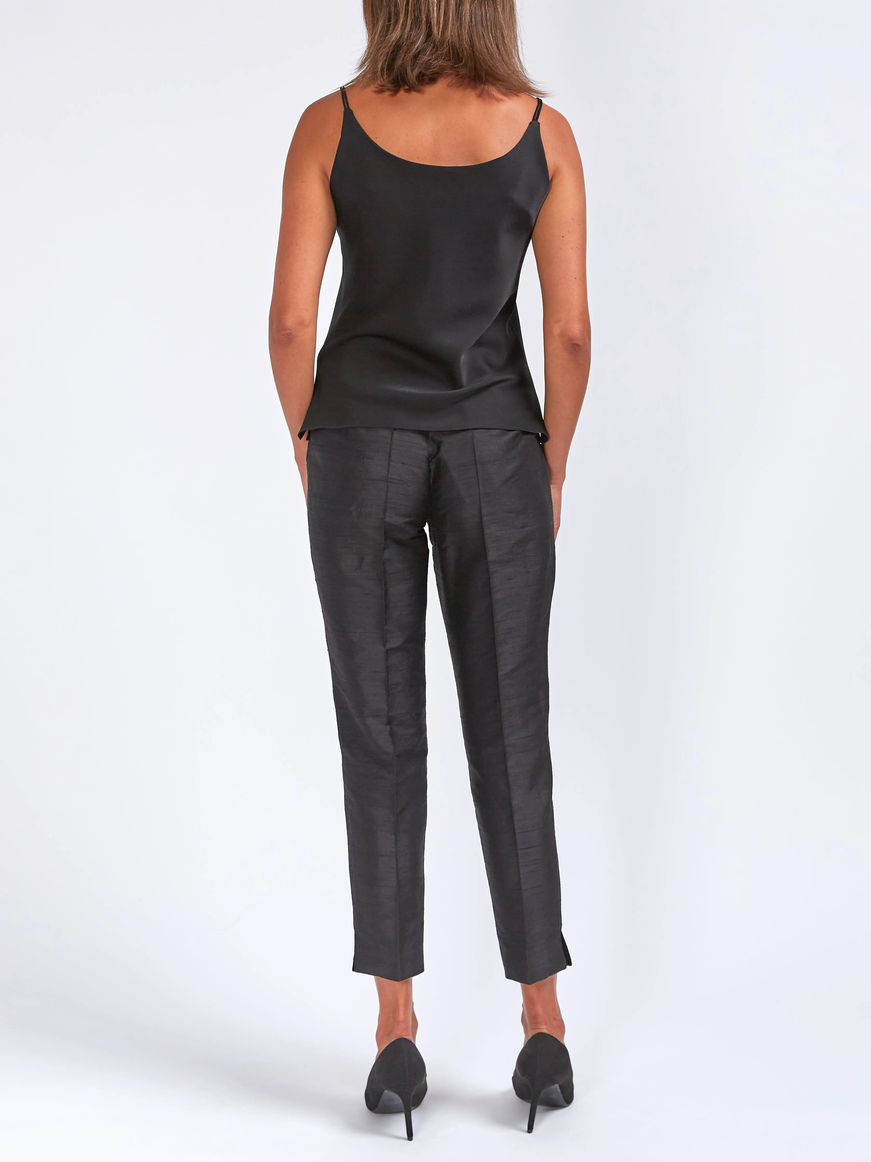 Cigarette Trousers Black Silk Douppion