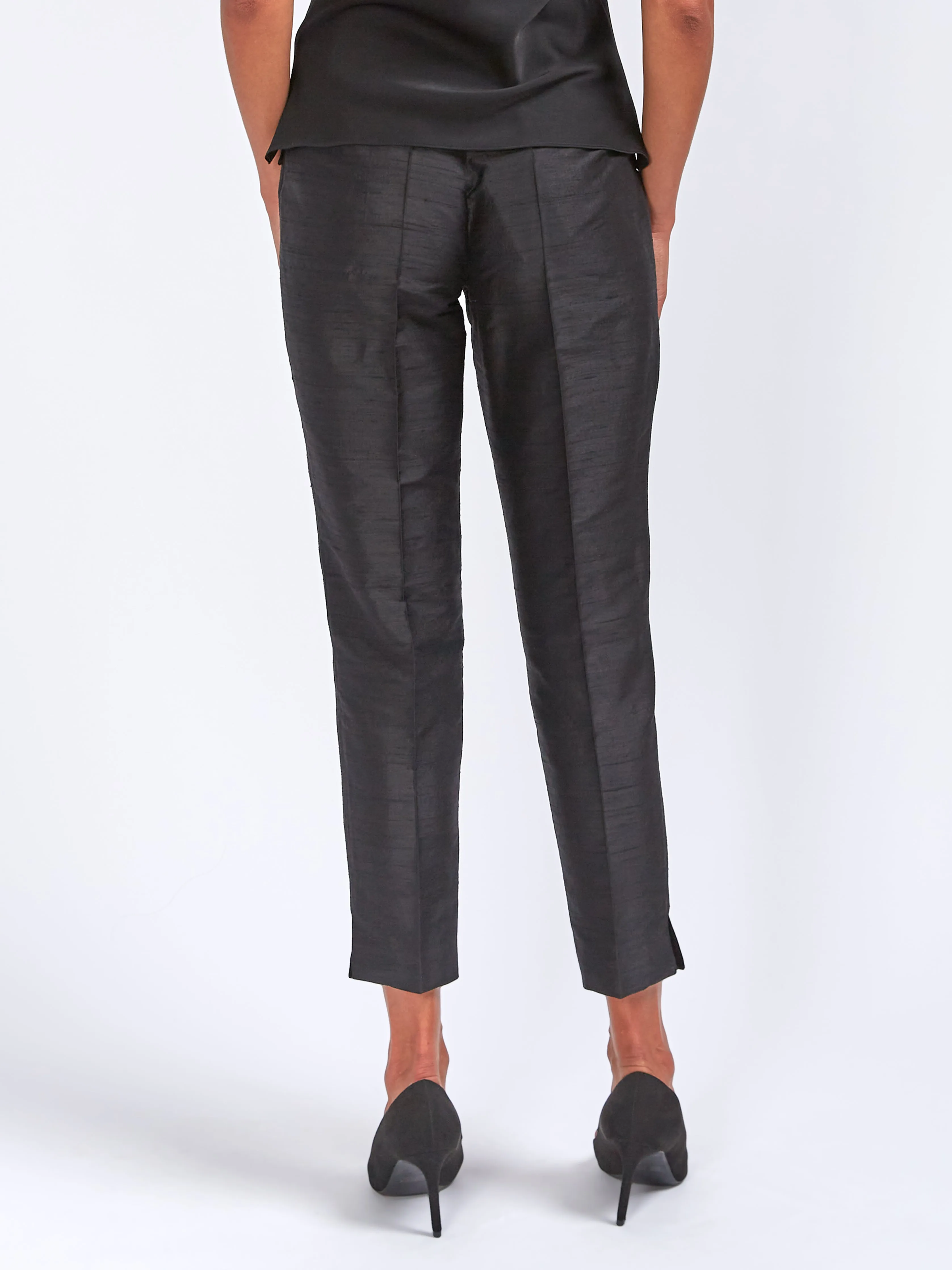 Cigarette Trousers Black Silk Douppion