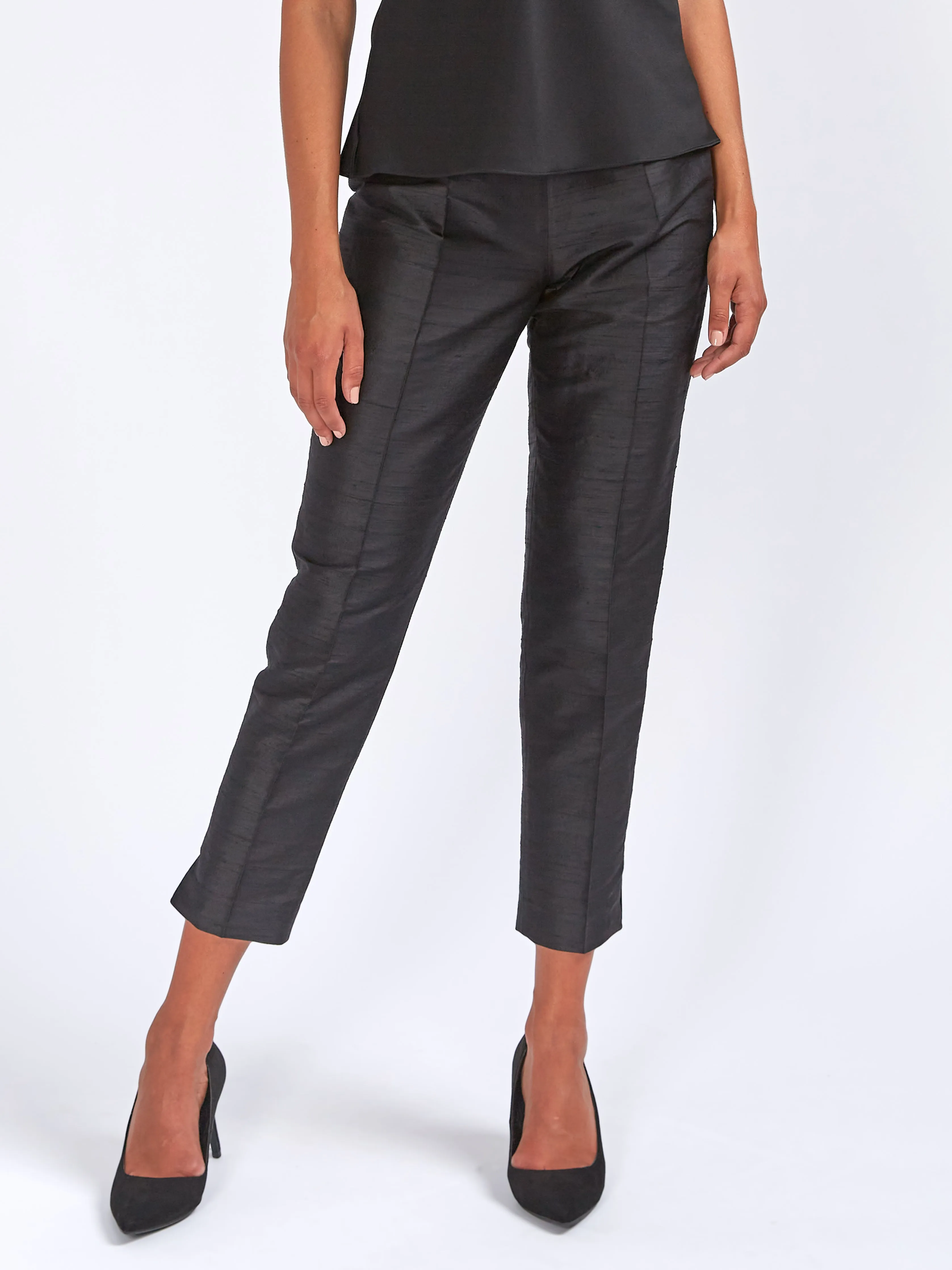 Cigarette Trousers Black Silk Douppion