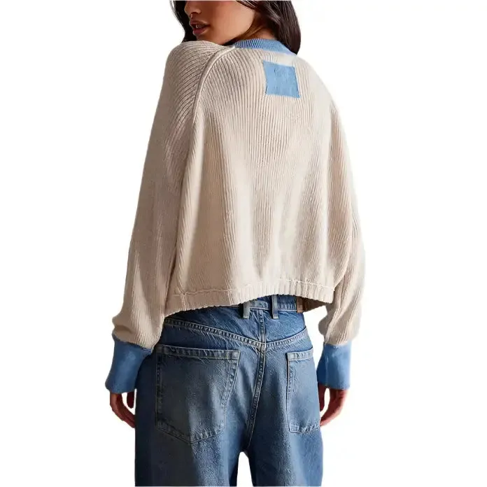 Contrast Knit Button Down Cardigan
