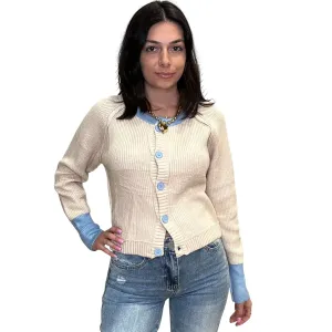 Contrast Knit Button Down Cardigan