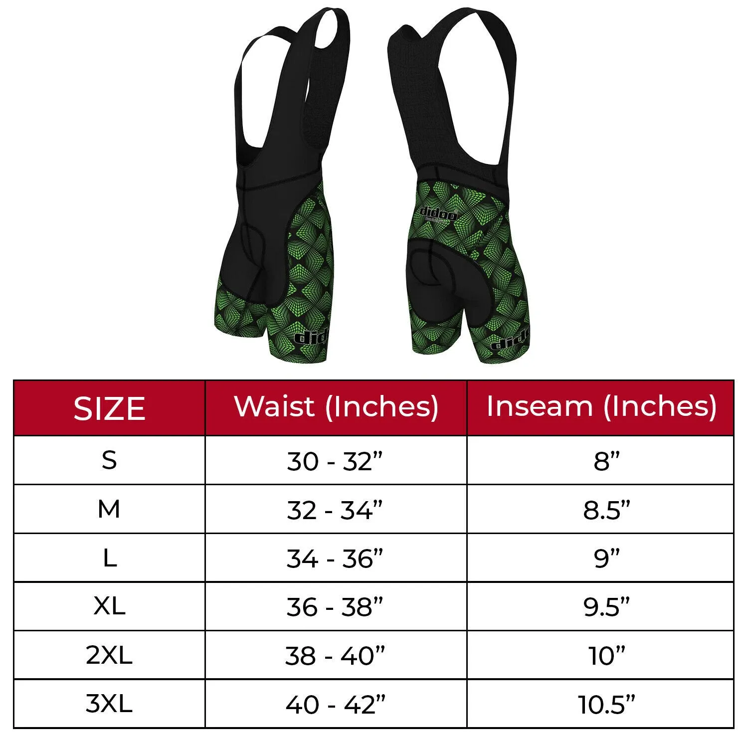 DiDOO Men's Classic Quick Dry Padded Cycling Bib Shorts Black and Green