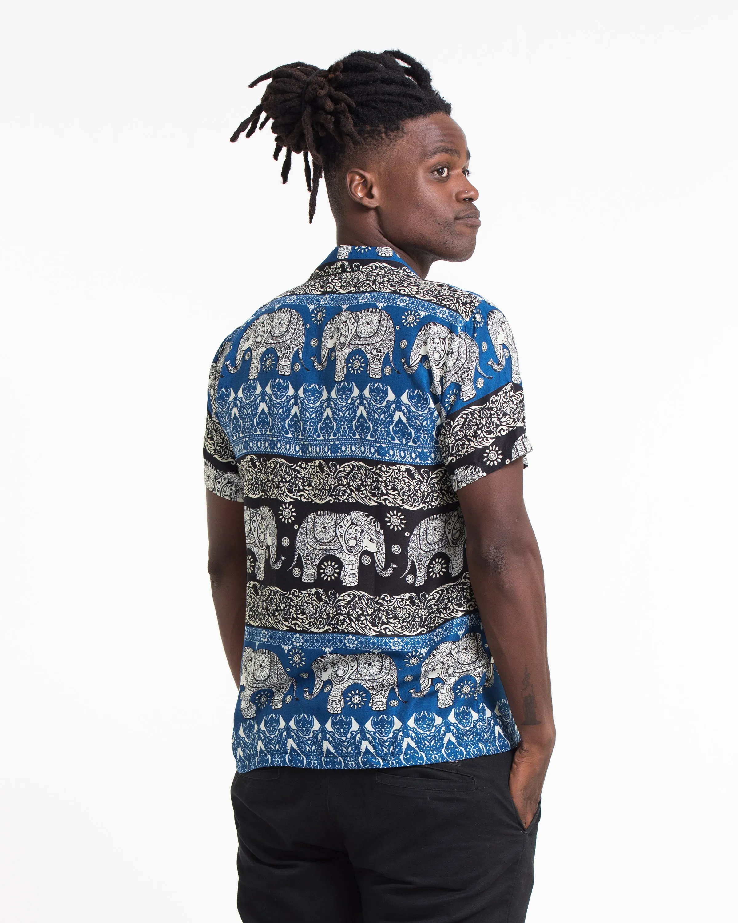 Divine Elephant Short Sleeve Button Shirt in Blue