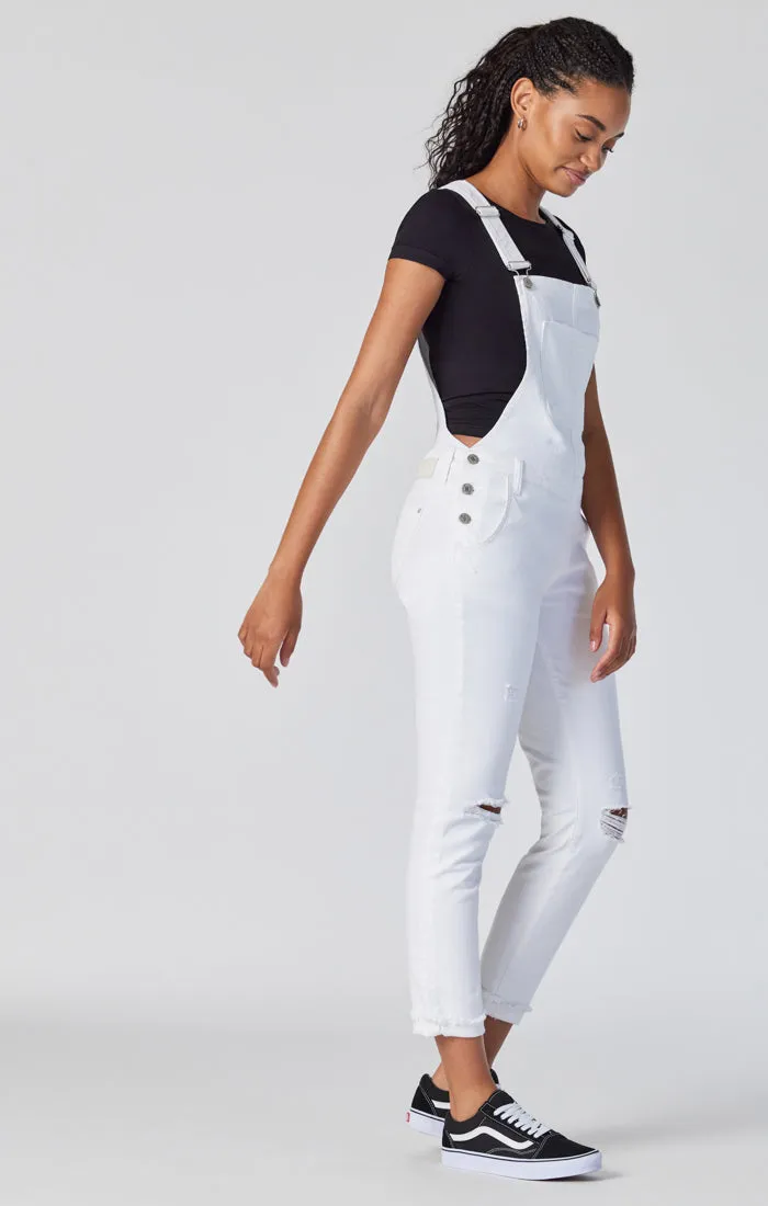 EDERA OVERALLS IN WHITE RIPPED & FRINGE