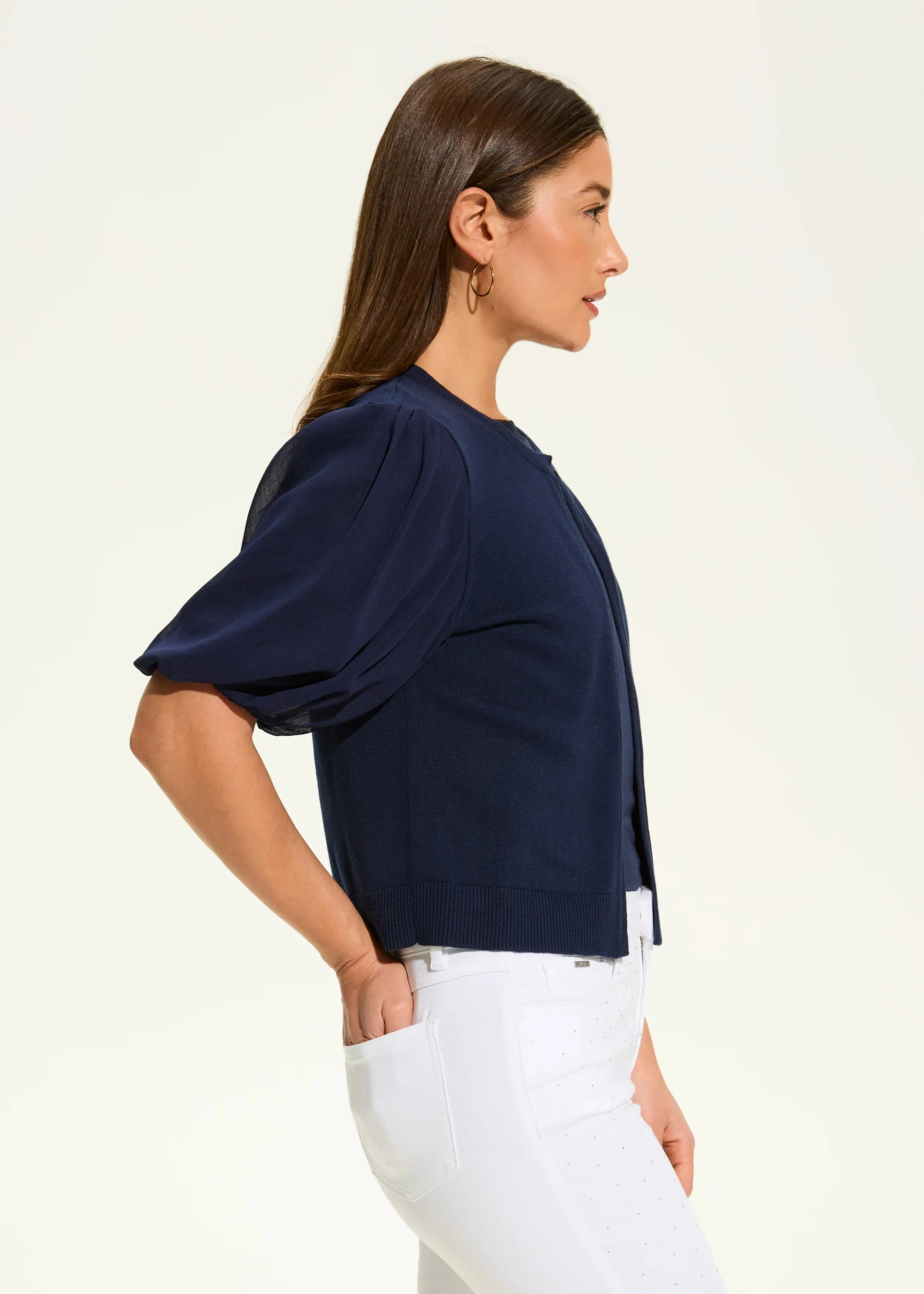 Eliana Elbow Sleeve Cardigan, Navy - FDJ French Dressing 1225787