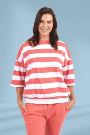Elm Maizie Block Stripe Sweat Watermelon Crush and White Stripe