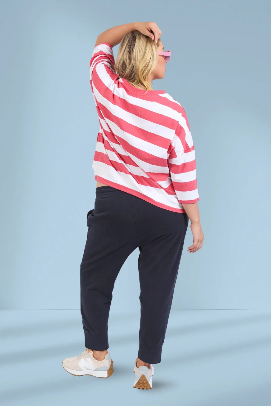 Elm Maizie Block Stripe Sweat Watermelon Crush and White Stripe