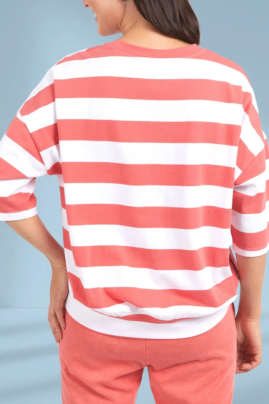 Elm Maizie Block Stripe Sweat Watermelon Crush and White Stripe