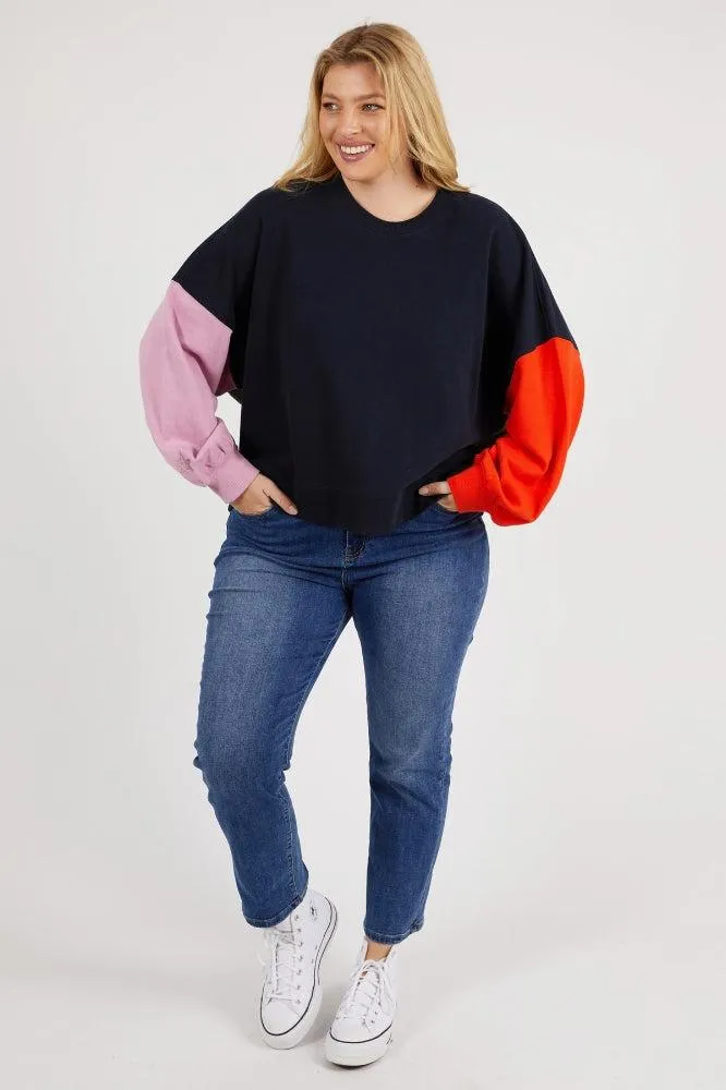 Elm Split Decision Crew Combo Navy Pink Tang