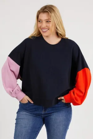 Elm Split Decision Crew Combo Navy Pink Tang