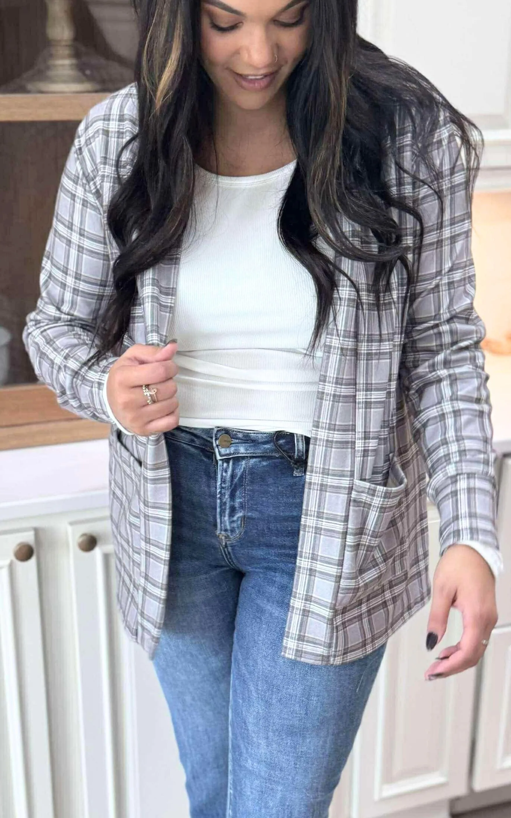 Forever Favorite Plaid Cardigan in Heather Grey #2 | Salty Wave DEAL