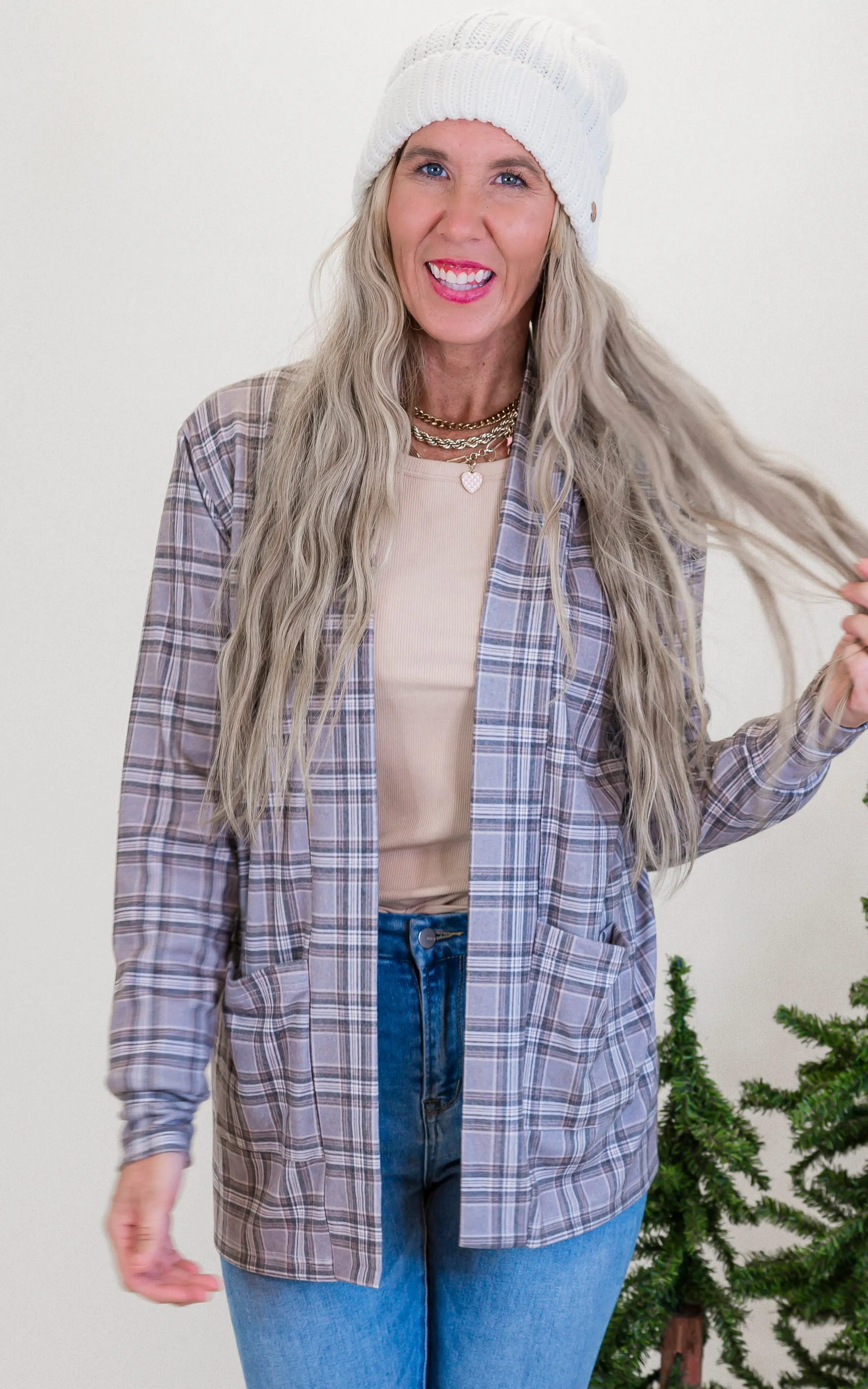 Forever Favorite Plaid Cardigan in Heather Grey #2 | Salty Wave DEAL