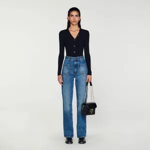 Gabrielle Fine Ribbed Knit Cardigan Black