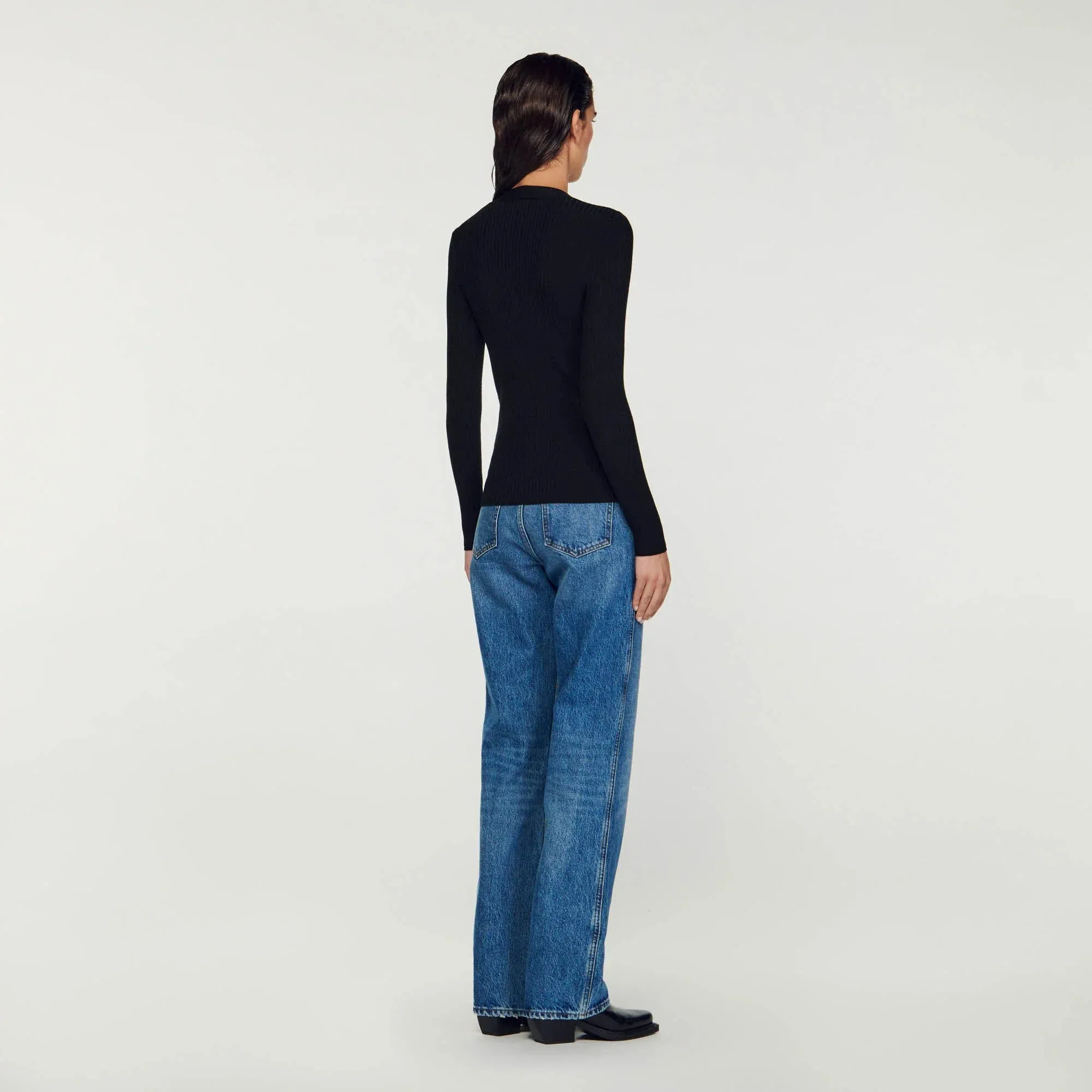 Gabrielle Fine Ribbed Knit Cardigan Black