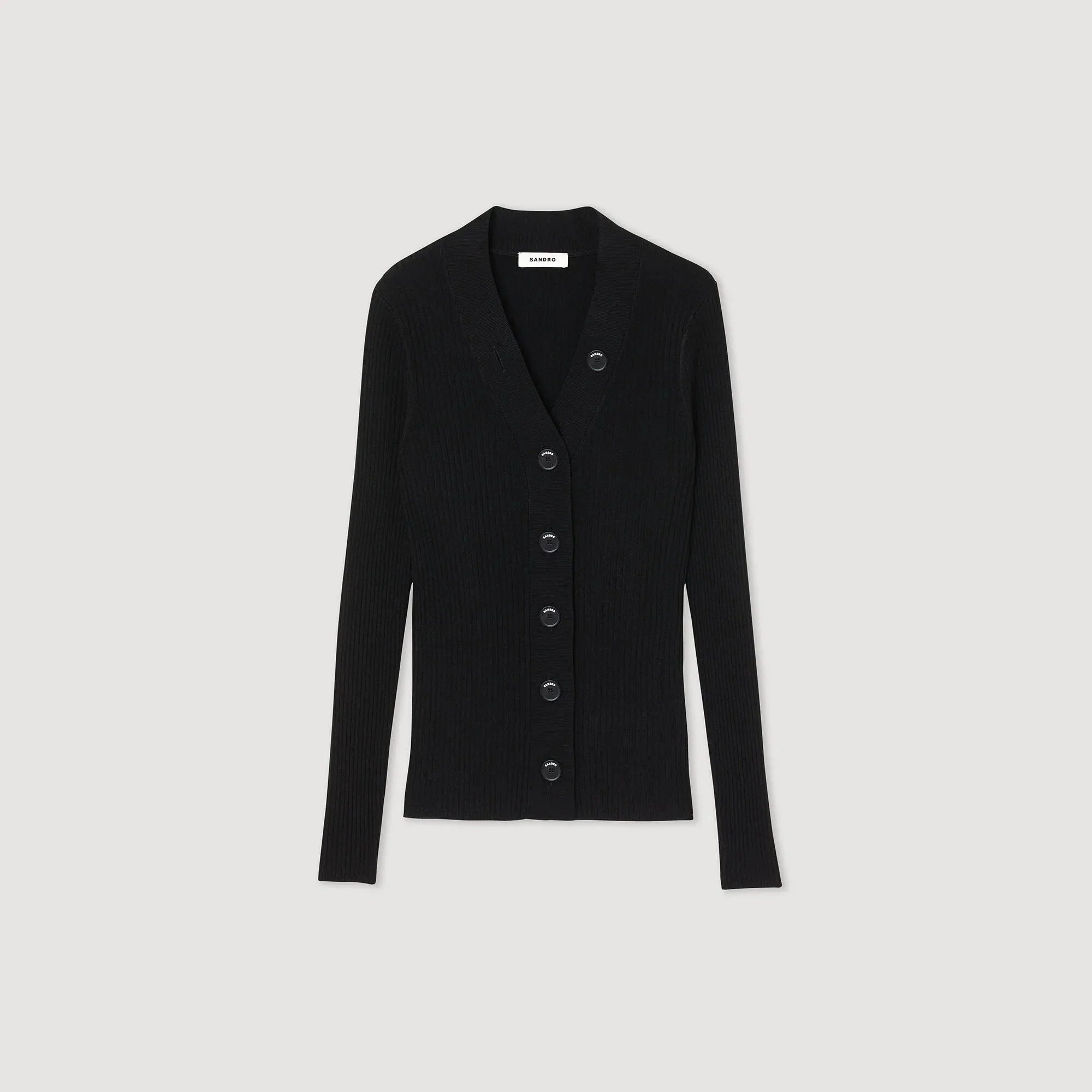 Gabrielle Fine Ribbed Knit Cardigan Black