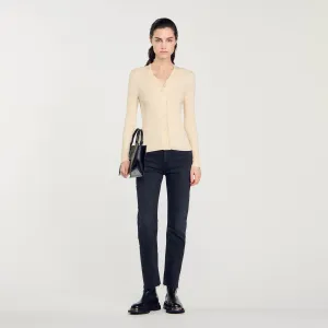 Gabrielle Fine Ribbed Knit Cardigan Ecru