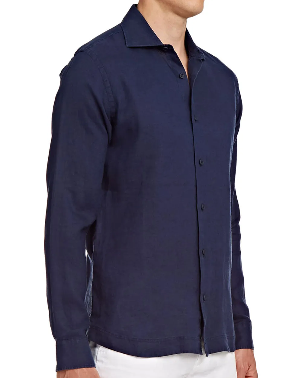 Giles Smart Linen Navy Sport Shirt