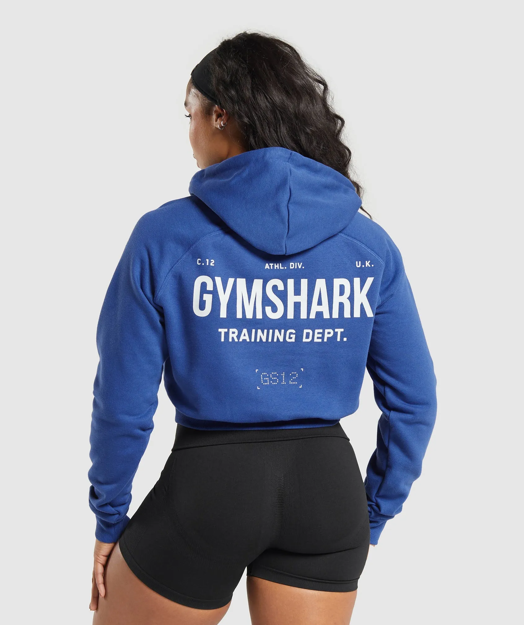 Gymshark Training Department Graphic Cropped Hoodie - Wave Blue