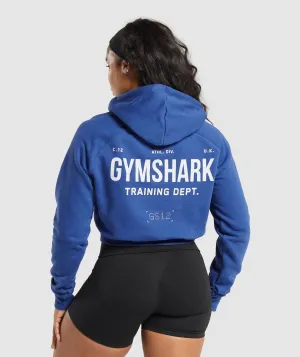 Gymshark Training Department Graphic Cropped Hoodie - Wave Blue
