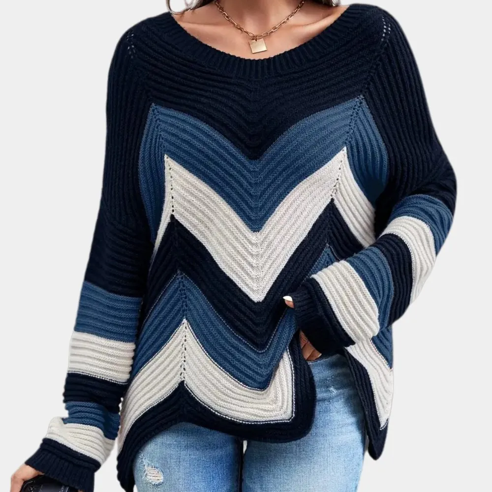 Harriett | Elegant Stripe Sweater – Stylish Chevron Pattern, Soft Comfort