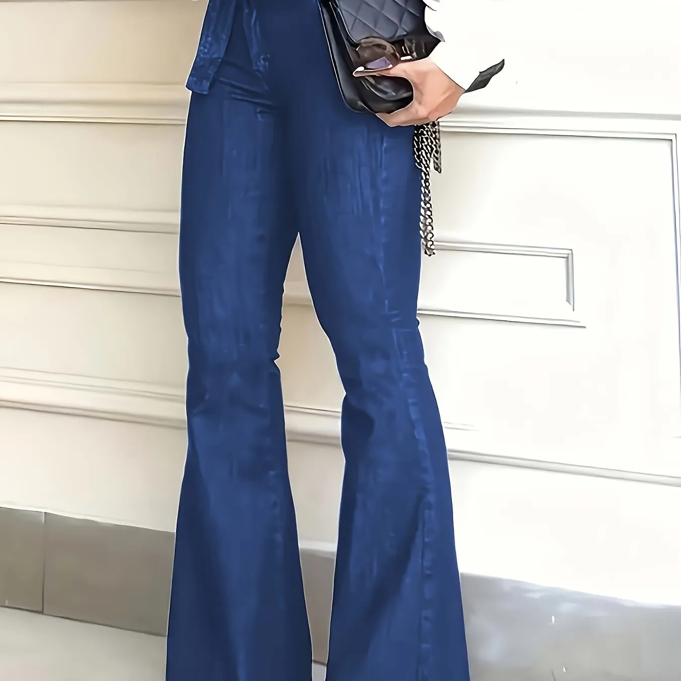 High-Waisted Flared Leg Stretchy Denim Jeans - Soft, Comfortable, and Versatile for All Seasons - Customized Casual Style with Belt