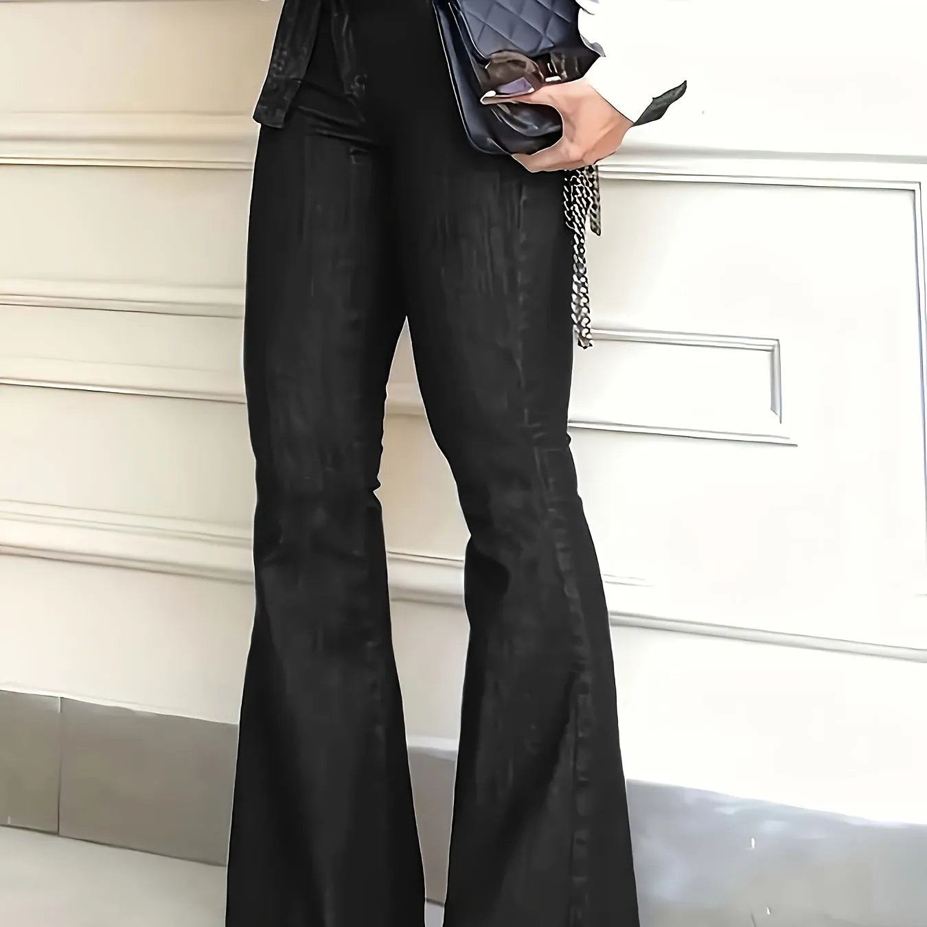 High-Waisted Flared Leg Stretchy Denim Jeans - Soft, Comfortable, and Versatile for All Seasons - Customized Casual Style with Belt