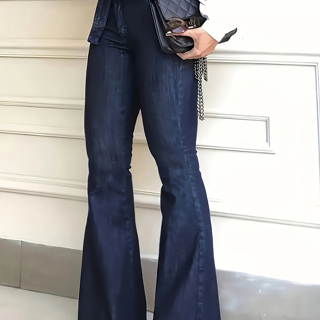 High-Waisted Flared Leg Stretchy Denim Jeans - Soft, Comfortable, and Versatile for All Seasons - Customized Casual Style with Belt
