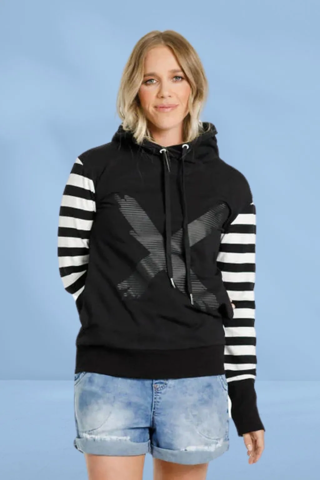 Homelee Hooded Sweatshirt Black Stripe Sleeves