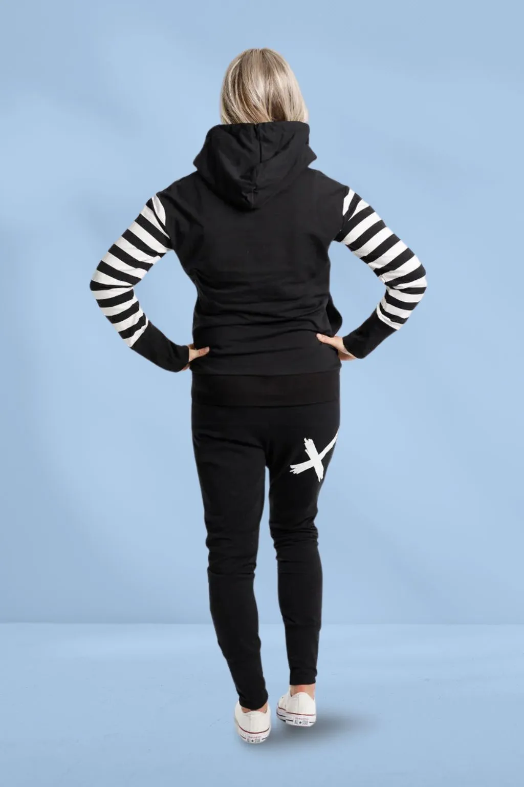 Homelee Hooded Sweatshirt Black Stripe Sleeves