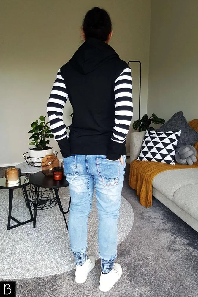 Homelee Hooded Sweatshirt Black Stripe Sleeves