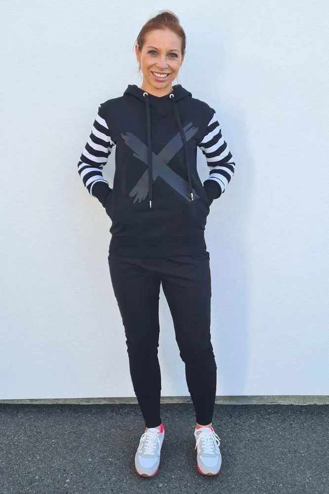 Homelee Hooded Sweatshirt Black Stripe Sleeves