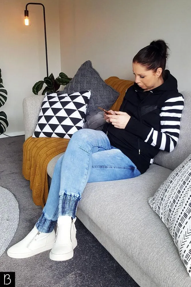 Homelee Hooded Sweatshirt Black Stripe Sleeves