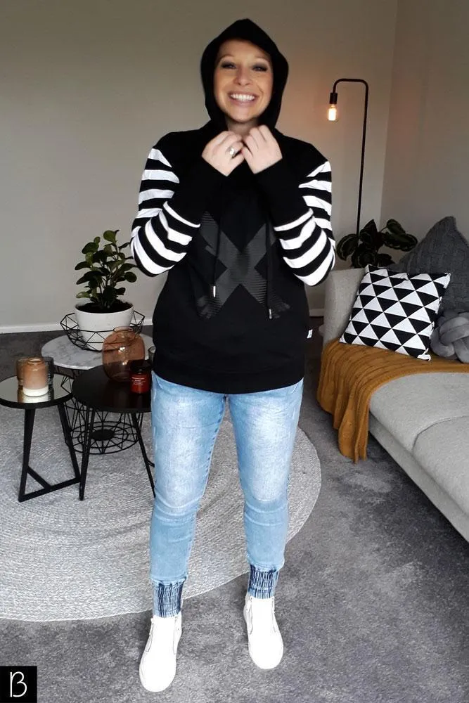 Homelee Hooded Sweatshirt Black Stripe Sleeves