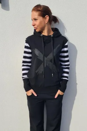 Homelee Hooded Sweatshirt Black Stripe Sleeves