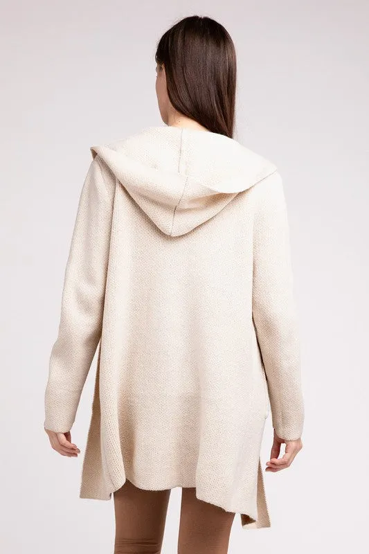 Hooded Open Front Sweater Cardigan - Zenana
