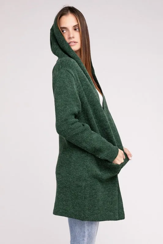 Hooded Open Front Sweater Cardigan - Zenana