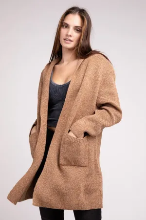 Hooded Open Front Sweater Cardigan - Zenana