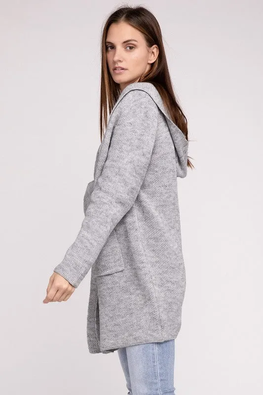 Hooded Open Front Sweater Cardigan - Zenana