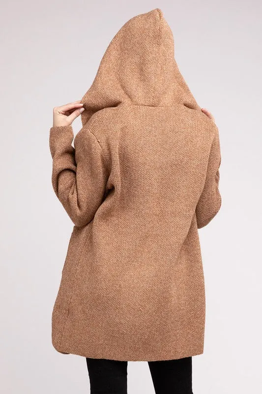 Hooded Open Front Sweater Cardigan - Zenana